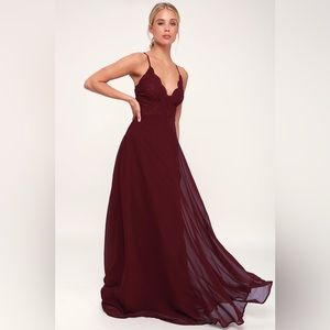 Lulus Madalyn Burgundy Lace Maxi Dress Size L